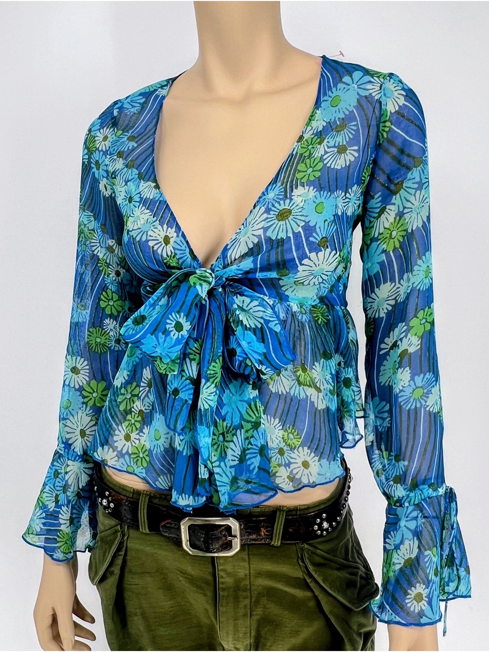 Y2K retro floral print Tie-Front Blouse festival, boho, crop, romantic fairycore